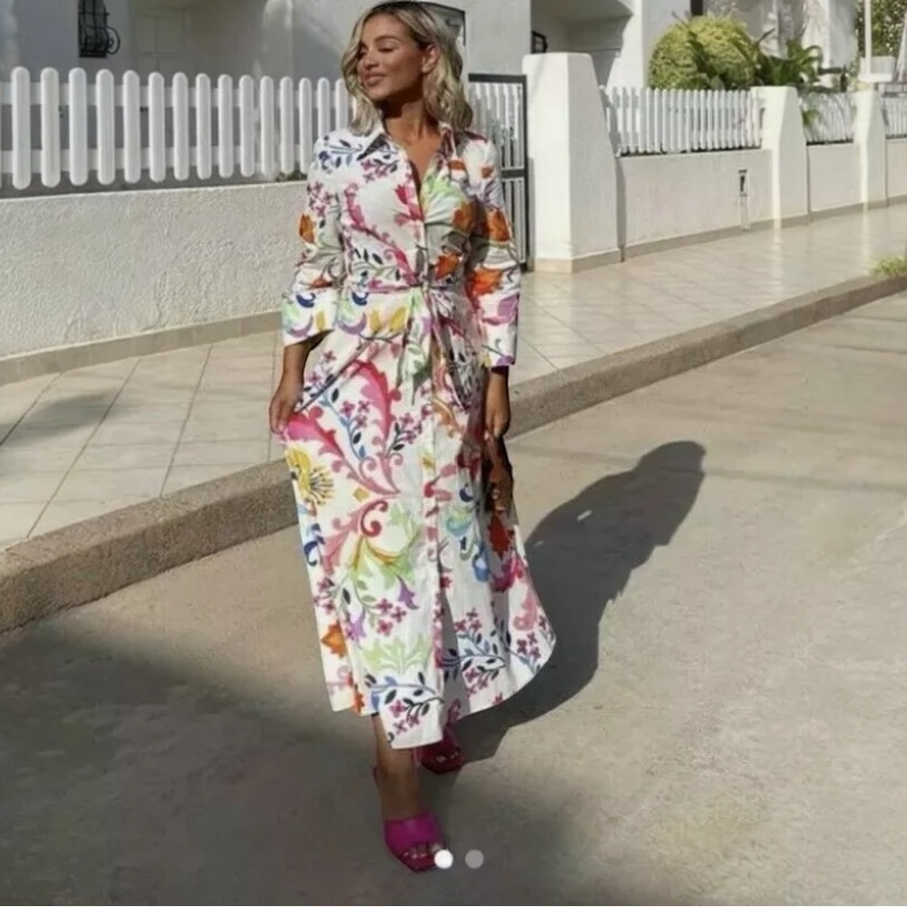 Zara Multicolor Floral Midi Dress Bloggers Favorite - Picture 4 of 11